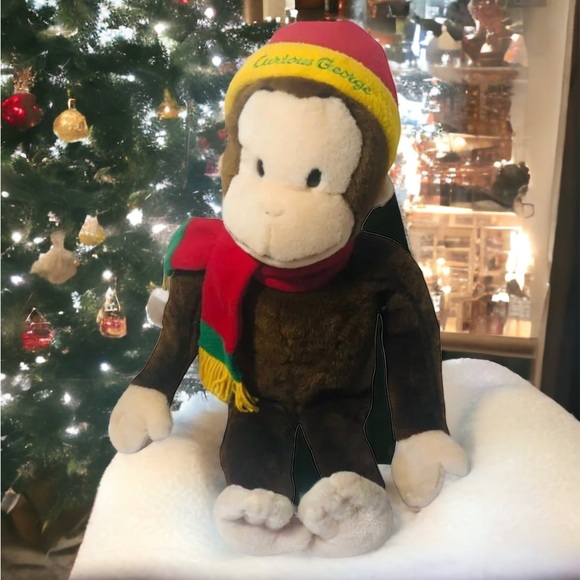 Vintage Curious George Soft Plush Monkey Large 24" Winter Hat & Scarf - Picture 4 of 16